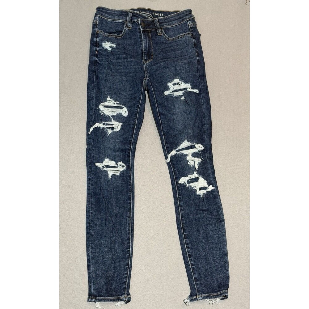 American Eagle Jeans Women’s Sz 2 Reg High Rise Distressed Stretch Jegging Denim